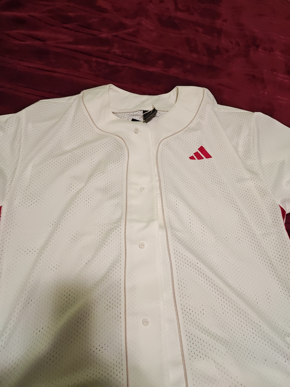 Adidas Men’s White Mesh Baseball Jersey with Red Logo